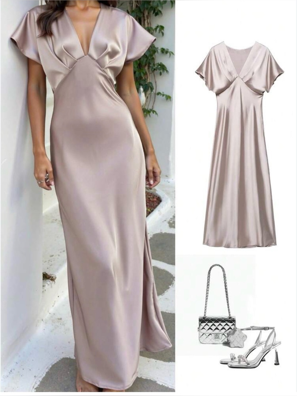Satin V-Neck Maxi Dress Blush